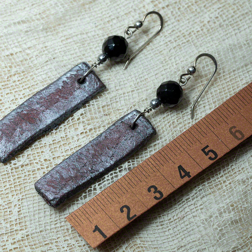 Red silver black clay earrings