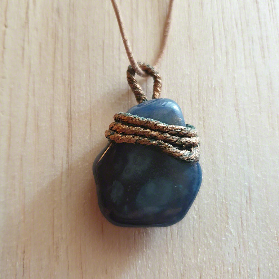handmade stone pendant agate blue
