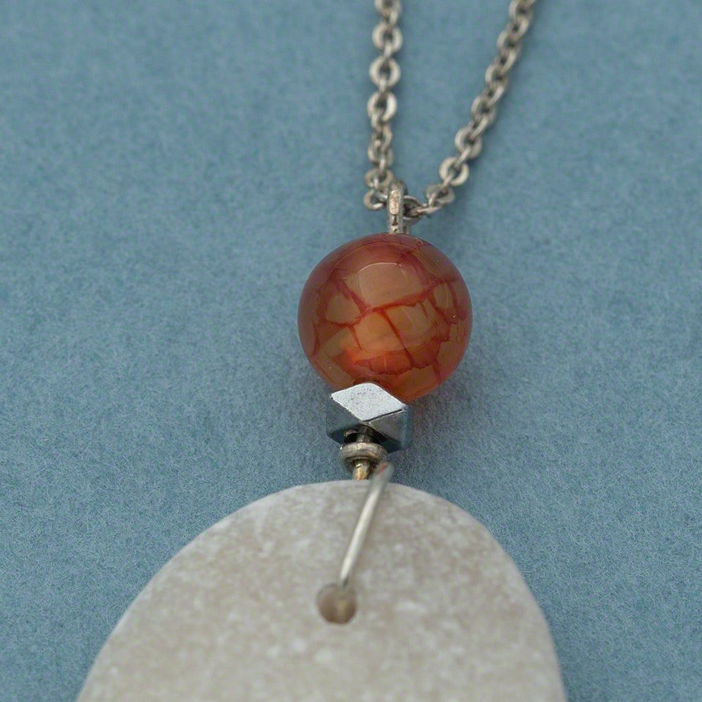 Sea pebble pendant with silver chain