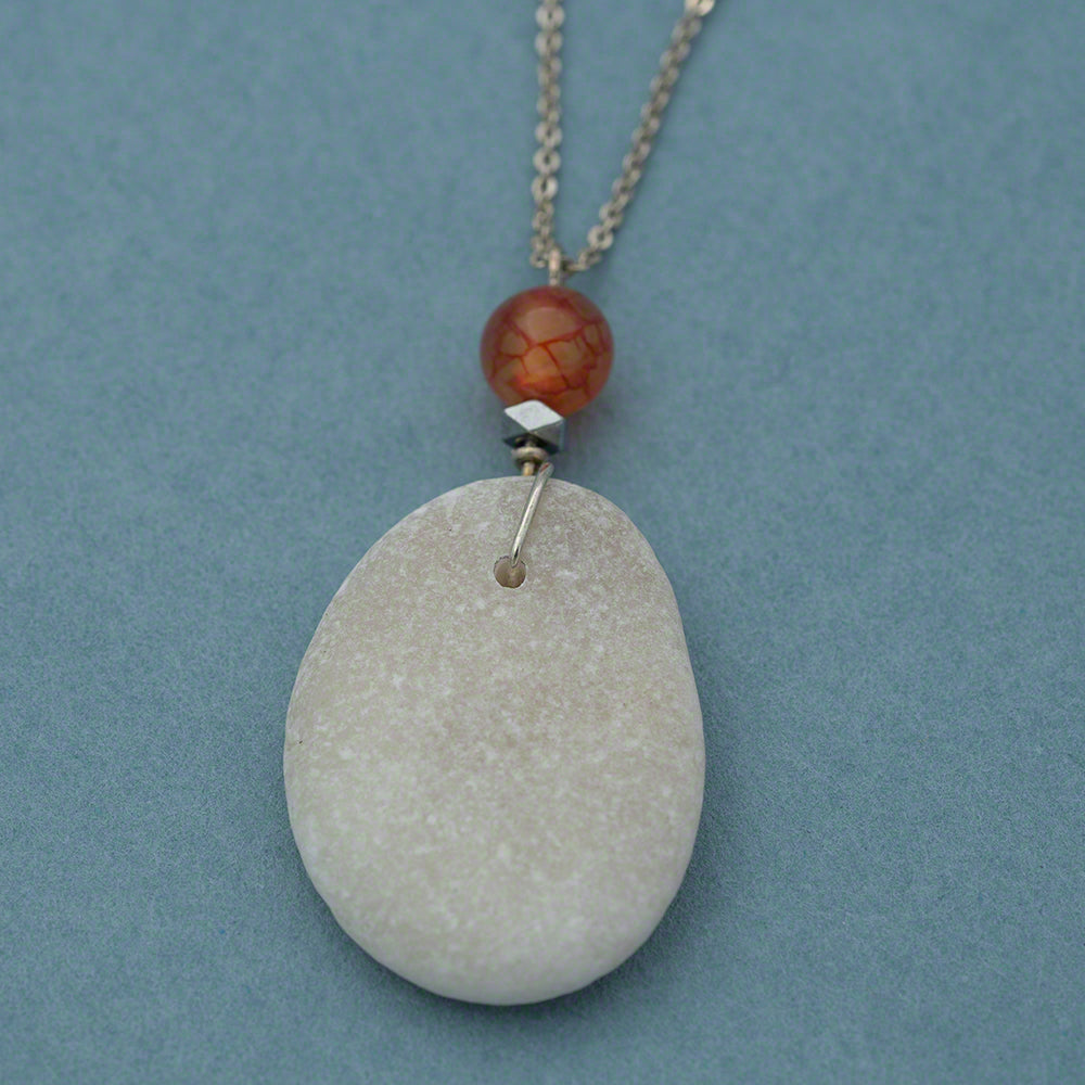 Sea pebble pendant with silver chain