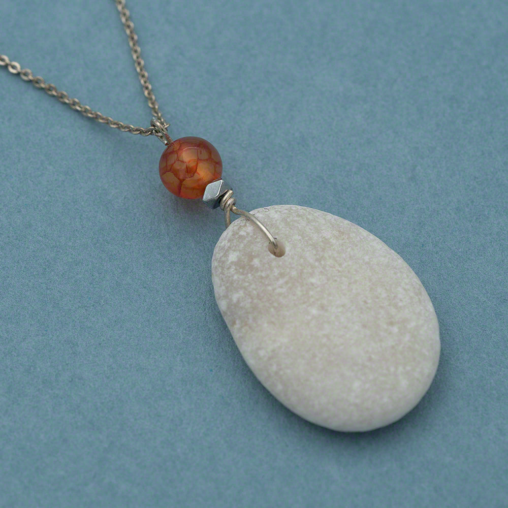 Sea pebble pendant with silver chain