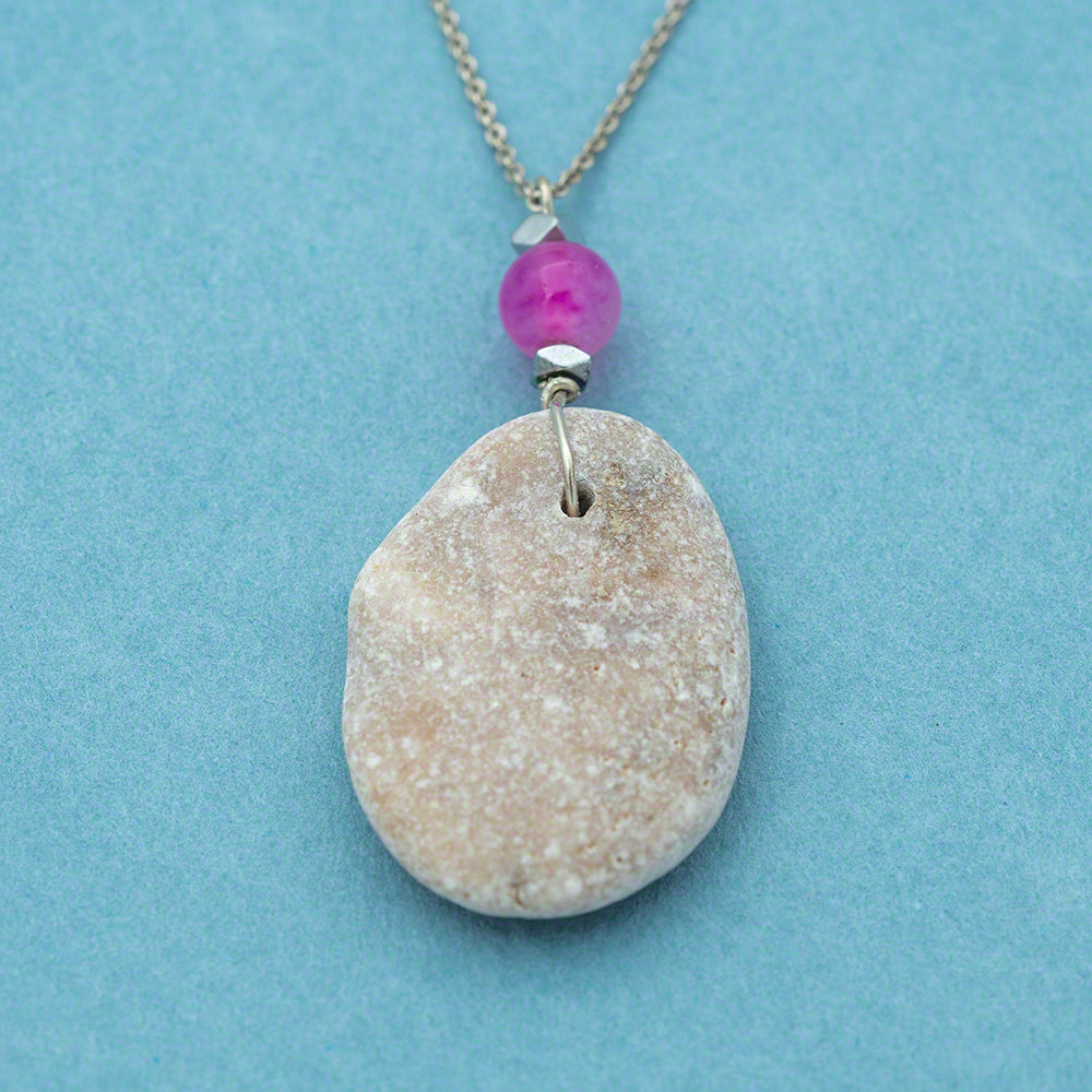 Sea pebble pendant with silver chain