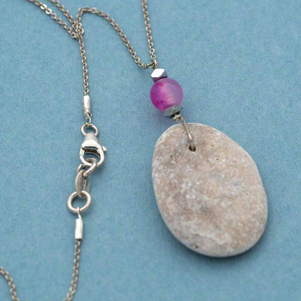 Sea pebble pendant with silver chain