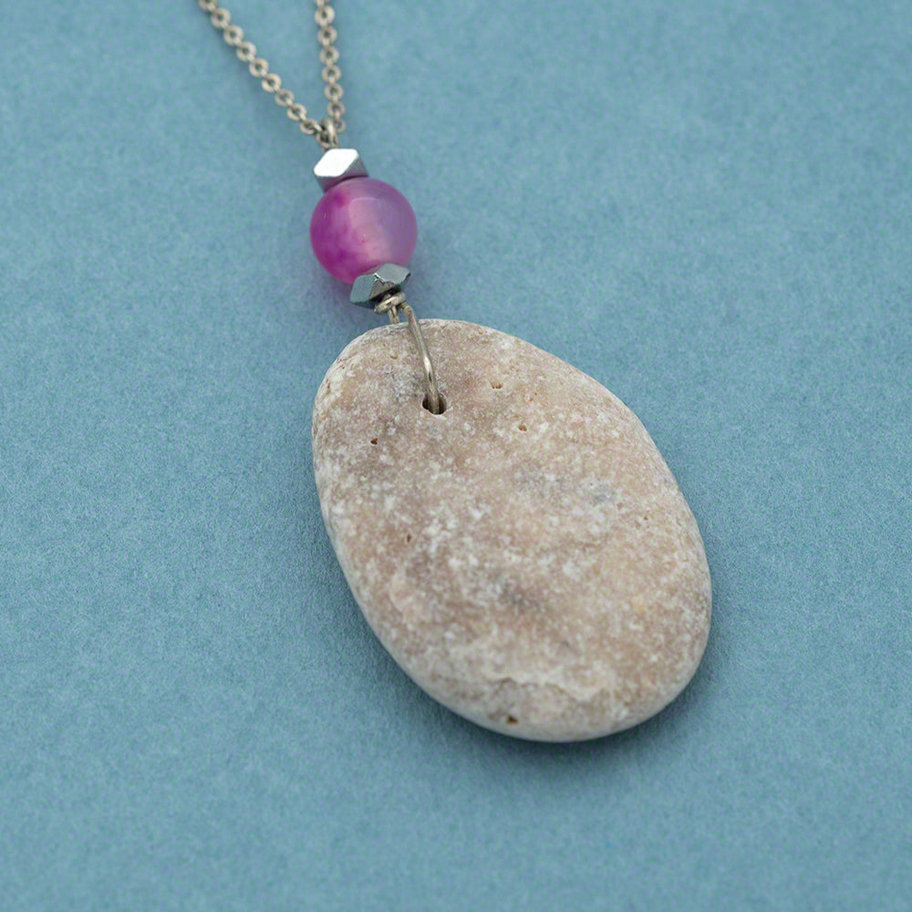 Sea pebble pendant with silver chain