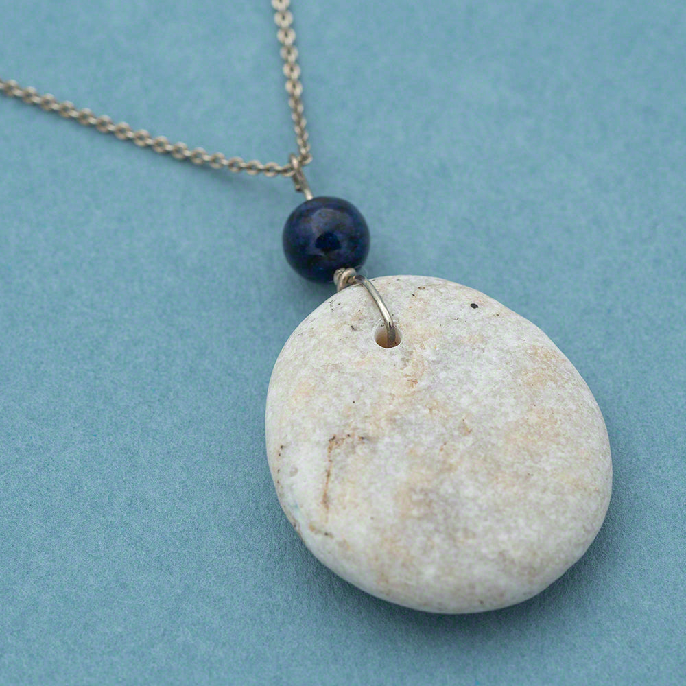 Sea pebble pendant with silver chain