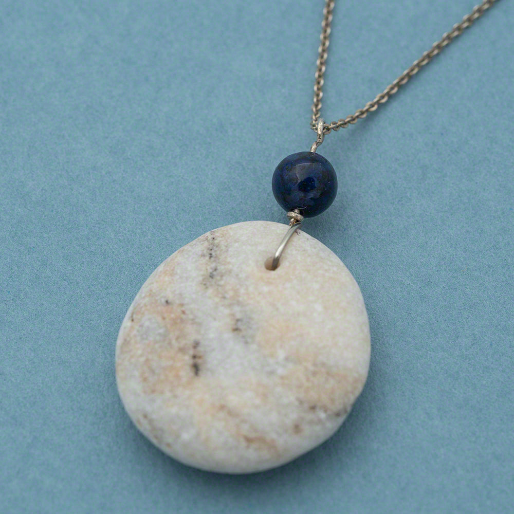 Sea pebble pendant with silver chain