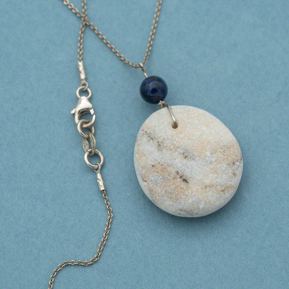 Sea pebble pendant with silver chain