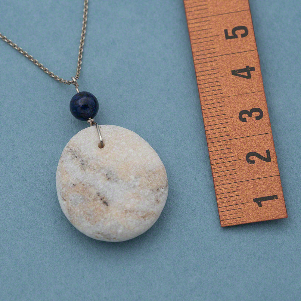 Sea pebble pendant with silver chain